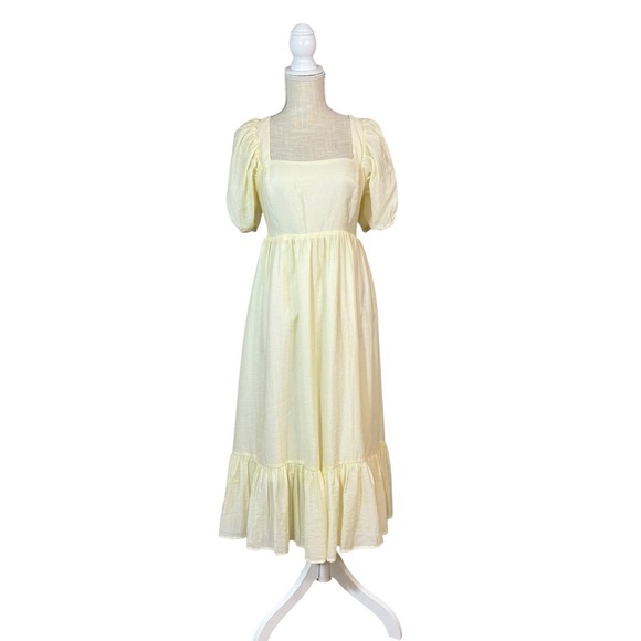 Wayf Dresses & Skirts - NWT Wayf Lucca Prairie Style Midi Dress Sz M Puff Sleeve Cutout Back Yellow Boho
